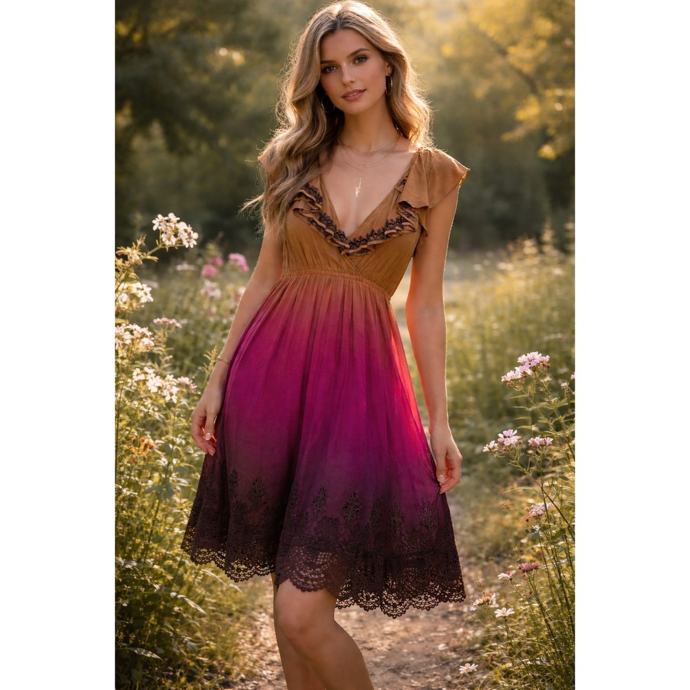 Plenty Tracy Reese Ombre Silk Dress  M Vintage Romantic Fairycore Luxe Festival